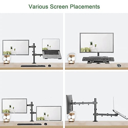 UPGRAVITY Monitor and Laptop Mount, Monitor Arm with Vented Tray for 13" to 27" LCD Computer Screens and Notebook up to 17 inch, Fully Adjustable Laptop Mount Stand Holds up to 17.6lbs