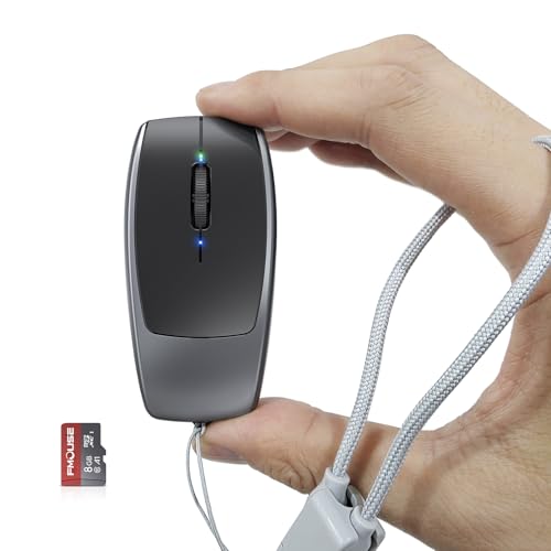 FMOUSE Ultra-Compact 2-in-1 Wireless Bluetooth Mouse & TF Card Reader - Includes 8GB TF Card, 3.07×1.49×0.87in / 30g, USB-C Rechargeable, for MacBook iPad Laptop Chromebook, Travel Business, Grey - color: Grey / With 8GB TF Card