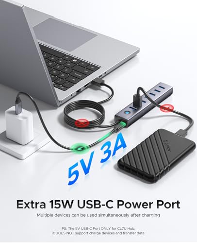 ORICO 7-Port USB 3.0 Hub, Aluminum USB Multiple Adapter, 5Gbps USB Extender USB Splitter with 6Ft Cable, UBS-A Hub Long Cable for Desktop, PC, Flash Drive, Mobile HDD, Windows/XPS - size: 6.0Ft