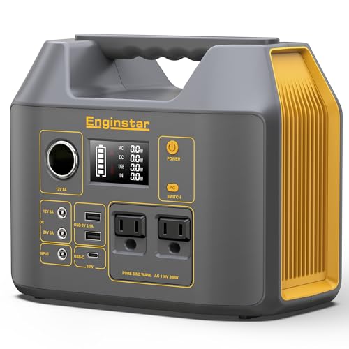 EnginStar Portable Power Station,300W Solar Generator, 110V 296Wh Power Bank Two Pure Sine Wave AC Outlet 80000mAh Lithium Battery Pack for Camping Outdoors Trip RV Hunting Vans Emergency Backup - color: Yellow
