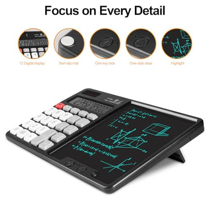 Calculator with Writing Pad - Solar & Battery Dual Power Supply - 12-Digit Large Display Calculator for Business and Office Use (HY-666S) - color: HY-666S