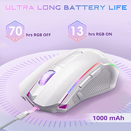 Redragon Wireless Gaming Mouse with RGB Backlit, 8000 DPI, with Fire Button, Macro Editing Programmable,70Hrs for Windows/Mac, Rechargeable, White, M910-WS - color: White, style: 2.4G/ Wired