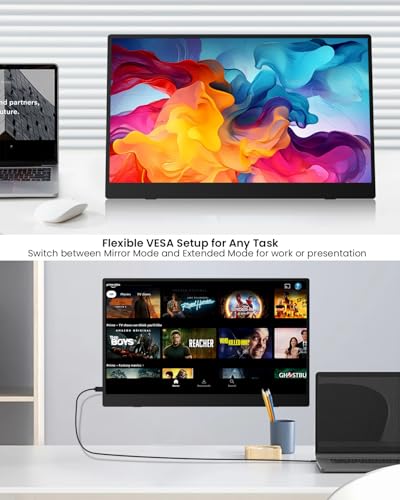 15.6" Portable Monitor, 1.38lbs Ultra-Light Laptop Screen Extender, 60Hz 1080P FHD IPS Travel Display with Stable VESA Mount & Smart Cover, USB C/HDMI Plug & Play External Screen for Mac Phone PS5 - size: 15.6