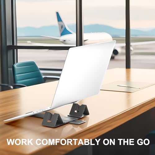 Magnetic Adjustable Travel Laptop Stand for Digital Nomads and Business Travelers. Compact, Foldable, and Ideal for Desk Use. Elevate Your Work Experience with Our Laptop Riser on the Go (Dark Gray) - color: Dark Gray