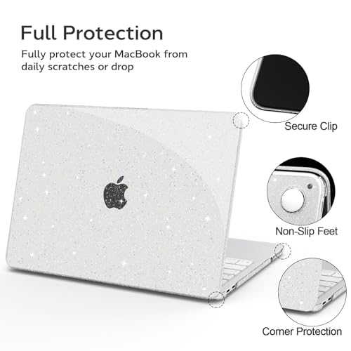B BELK Glitter Case for MacBook Neo 13 inch 2026 Release Model A3404 | Clear Sparkly Scratch Resistant Protective Hard Shell for Mac Neo Case with Keyboard Cover & Screen Protector, Bling Clear - color: Glitter Clear