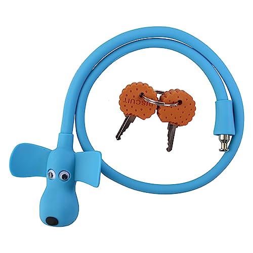 Bike Cable Lock with Keys,Silicone Covered Kids Cable Lock Cartoon Lock,2 Feet Lock for Bike,Door,Skateboard,Helmet and More (Blue, Large) - color: Blue