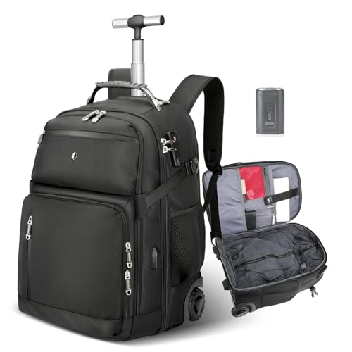 Vacuum Rolling Backpack,50L Roller Travel Laptop Backpack with Anti-Theft,rolling backpack for travel,Water-Resistant Carry-On Luggage,Business and Commuting (A) - color: Black(included Pump)