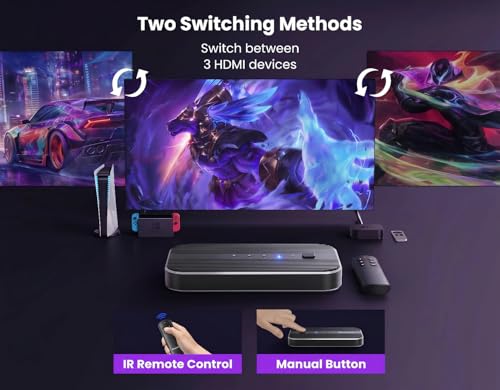 HDMI Switch 5 in 1 Out with Remote 4K@60Hz, HDMI Splitter Support HDCP2.2, HDR, 3D, Dolby Support, 3 Port Switcher Selector Box with Xbox, PS5/4/3, Fire Stick Roku Blu-Ray Player (5 in 1 Out)