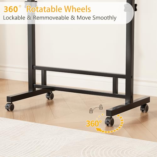 Furist Small Standing Desk Adjustable Height 32 Inch Mobile Sit Stand up Desk Portable Rolling with Wheels Standing for Walking pad Treadmill Black - color: Black Wood Grain
