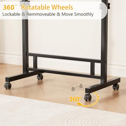 Furist Small Standing Desk Adjustable Height 32 Inch Mobile Sit Stand up Desk Portable Rolling with Wheels Standing for Walking pad Treadmill Black - color: Black Wood Grain