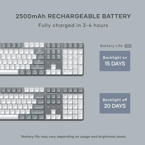 Satechi SM3 Mechanical Keyboard, White LED Backlit, Light Gray/White | 108 Keys Full Size, Wired and Bluetooth, for Mac and Windows - color: Light Gray/White, size: 108 Keys