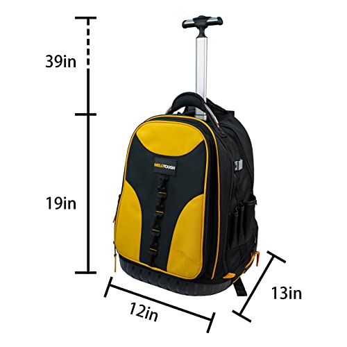 MELOTOUGH Rolling Tool Backpack Laptop Sleeve Yellow | Heavy-Duty 600D, Water-Resistant, Padded Laptop Sleeve, Smooth Rolling Wheels & Telescoping Handle, Multiple Pockets - color: Yellow