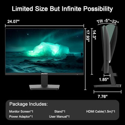 SANSUI 27 Inch Computer Monitor 120Hz, FHD 1080P Flat Monitor, HDMI DP Ports FreeSync, HDR, 110% sRGB, Tilt Adjustable Frameless VESA Compatible for Office and Home (ES-27F2, HDMI Cable Included) - size: 27 Inch