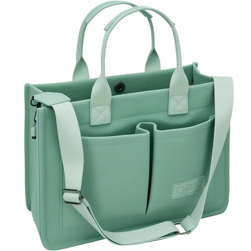 Canvas Tote Bag for Women,Women's Bags Crossbody Bags Work Laptop Tote Bag Large Handbags Purse for Travel Nurse Teacher - color: Green With Compartments