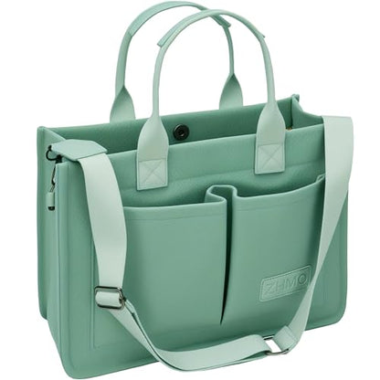 Canvas Tote Bag for Women,Women's Bags Crossbody Bags Work Laptop Tote Bag Large Handbags Purse for Travel Nurse Teacher - color: Green With Compartments