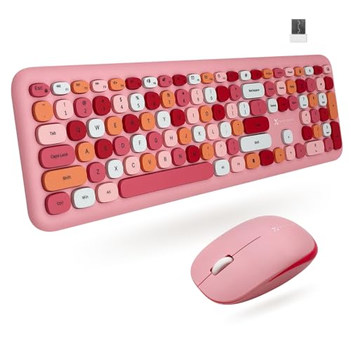 X9 Pink Keyboard and Mouse Wireless Combo - Retro Typewriter Keyboard and Mouse with Aesthetic Bubble Keys - Colorful Keyboard and Mouse Wireless for PC, Laptop, Windows, Chrome - color: Pink
