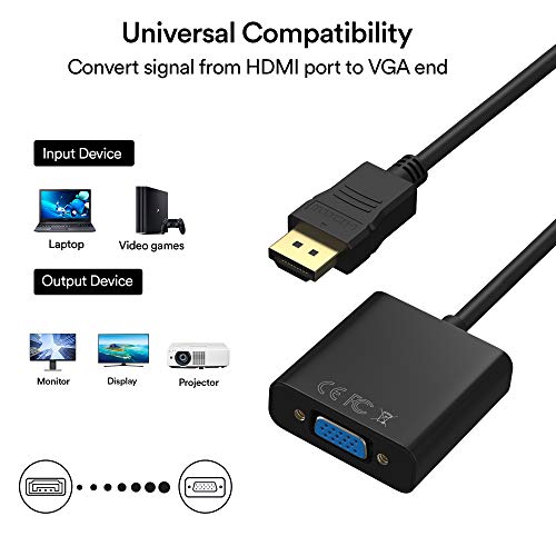 HDMI to VGA Adapter 1080P, HDMI Male to VGA Female Adapter with Audio and DC for Laptop,pc,Desktop,TVbox,Xbox,PS3,PS4 etc -Black