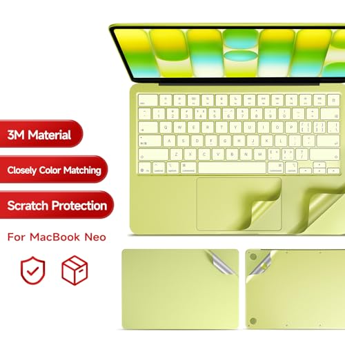 4 in 1 Ultra Thin 3M Vinyl Full Size Laptop Skin Palm Rest Sticker for 2026 New Released MacBook Pro Neo 13 Inch A3404 with A18 Chip - Citrus Yellow - color: Citrus Yellow