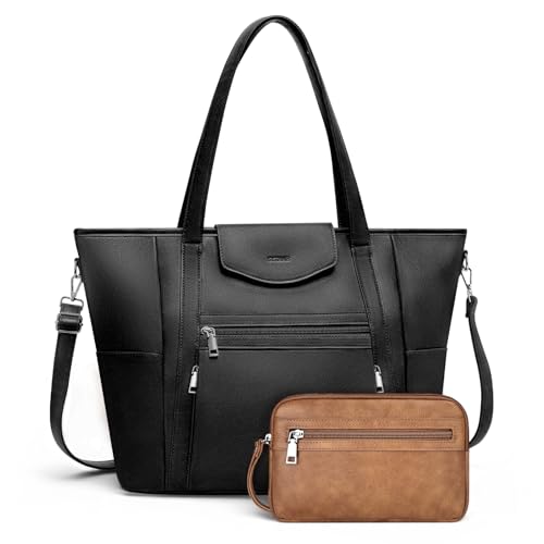 SYTRAH Laptop Bag for Women 15.6 inch Leather Backpack Purse - color: Pure Black