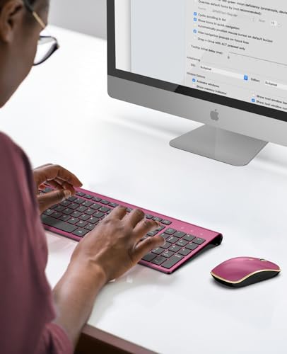 Wireless Keyboard Mouse Combo,J JOYACCESS 2.4G Compact and Ultra Slim Wireless Keyboard and Mouse for Windows, Computer, Desktop, PC, MacBook Air, Laptop-Wine Red - color: wine red