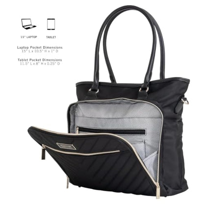 Kenneth Cole REACTION Chelsea Quilted Chevron 15" Laptop & Tablet Business Tote with Removable Shoulder Strap - color: Black