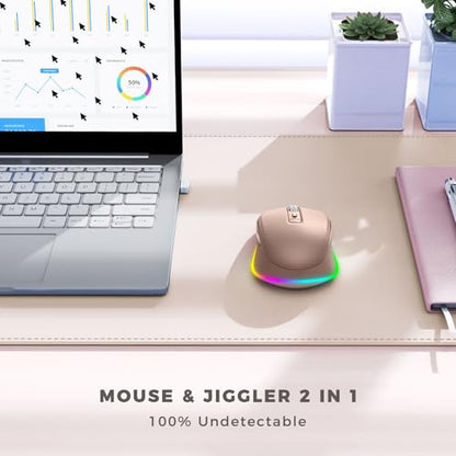 PEIOUS Wireless Mouse Jiggler, LED Mouse with Built-in Mouse Mover, Gold | Rechargeable, Silent Clicks, Adjustable DPI and Random Movement Keep Computers Awake for Work-Life Balance on Laptop/PC/Mac - color: Gold