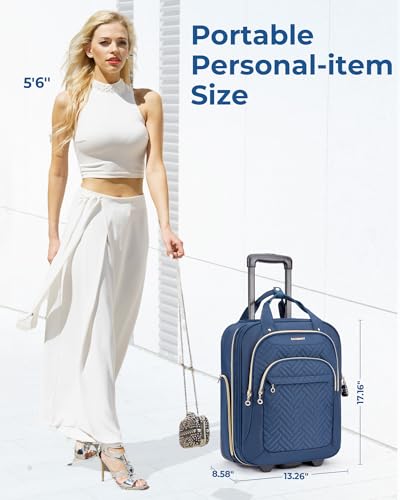 BAGSMART Underseat Carry On Luggage Airline approved,16-inch Small Underseater Softside Travel Suitcase with Wheels Lightweight Overnight Rolling Carry-on Luggage for Women Men Weekender,Dark Blue - color: Blue