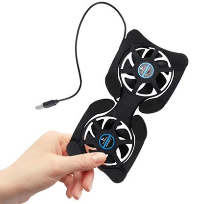 SEWACC Portable Foldable Laptop Cooler Fan with Dual USB Fans, Compact Dark Notebook Cooling Pad for Gaming and Office Use, Lightweight Computer Cooling Stand