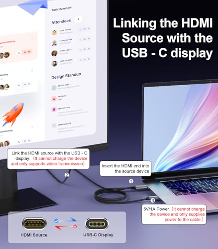 Reborn HDMI to USB C Cable Adapter [6FT 4K@60Hz], Uni-Directional HDMI (Source) to USB-C (Monitor) with USB Power for AR Glasses XREAL One、Air 2 Pro/VITURE Pro/RayNeo Air 2s,PS5,Portable Monitors - size: 6FT
