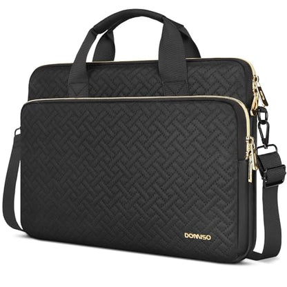 DOMISO 14 inch Laptop Case Sleeve Protective Cover Compatible with MacBook Air 15 M4 M3 M2,MacBook Pro,14-15 inch HP Dell ASUS Lenovo Chromebook,Waterproof Computer Bag with Shoulder Strap,Black - color: Black, size: 14 inch