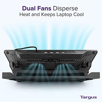 Targus 17" Dual Fan Laptop Chill Mat Plus, Ergonomic Cooling Pad, Heat Protection, 4-Port USB Hub Laptop Fan, (AWE81US) - style: 4-Port