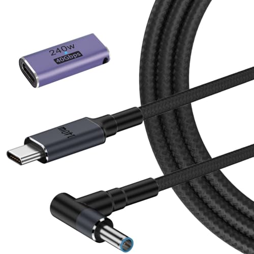 USB C to 4.5mm Smart Blue Tip Laptop Charging Cable Adapter for HP 19.5v 2.31a 45w 3.34a 65w 4.62a 90w 6.9a 135w max Nylon Braided 1.8m