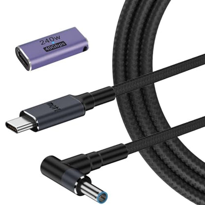 USB C to 4.5mm Smart Blue Tip Laptop Charging Cable Adapter for HP 19.5v 2.31a 45w 3.34a 65w 4.62a 90w 6.9a 135w max Nylon Braided 1.8m