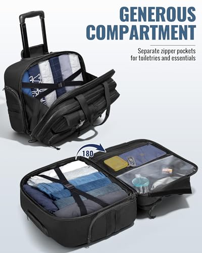 Rolling Tactical Messenger Bag, 17.3 Inch Briefcase with Wheels | A Padded Laptop Sleeve, Accordion File Organizer, Opens 180° Flat, Wheeled Military Laptop Bag for Work Commute Flight