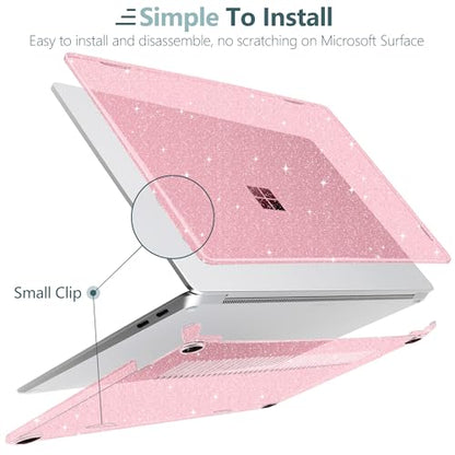 Batianda Glitter Case for Surface Laptop 13 inch 2025 2026, Starry Pink | Fits Model 2095, Subtle Glitter Mist Finish, Lightweight Hard Shell with Scratch-Resistant Protection, Easy Installation - color: Bling pink