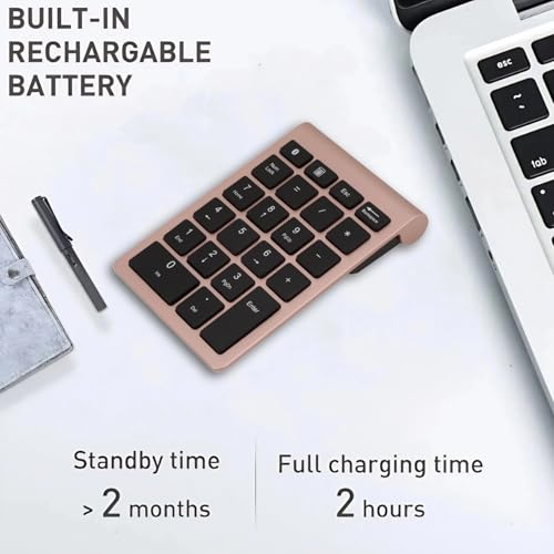 Wireless Number Pad Rose Gold Ultra Thin Numeric Keypad Fast Rebound Speed Mini Keyboard Portable 5.0 Bluetooth for Laptop PC Computer