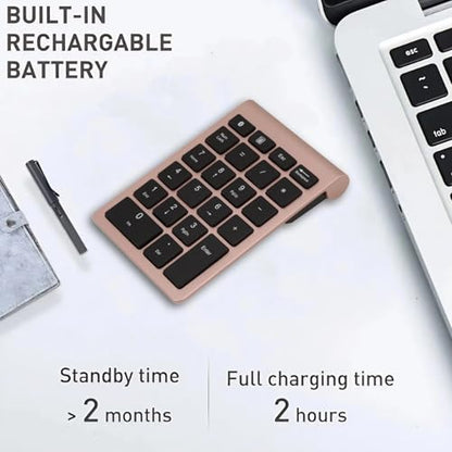 Wireless Number Pad Rose Gold Ultra Thin Numeric Keypad Fast Rebound Speed Mini Keyboard Portable 5.0 Bluetooth for Laptop PC Computer