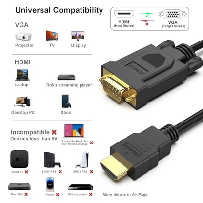 BENFEI HDMI to VGA 3 Feet Cable, Uni-Directional HDMI (Source) to VGA (Display) Cable (Male to Male) Compatible for Computer, Desktop, Laptop, PC, Monitor, Projector, HDTV, Raspberry Pi, Roku, Xbox - size: 3 Feet, style: 1 PACK