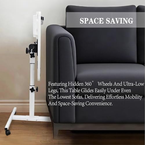 Overbed Table with Wheels Adjustable Height with Wheels Computer Workstation with Tilting Top Height Tray Side for Bedroom on Hospital Home Use