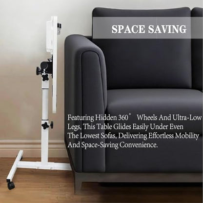 Overbed Table with Wheels Adjustable Height with Wheels Computer Workstation with Tilting Top Height Tray Side for Bedroom on Hospital Home Use