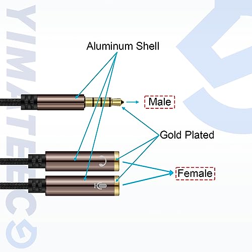 Headphone Splitter 3.5mm, Audio Splitter Headset Mic Adapter Nylon-Braided Extension Cable Stereo Aux Jack for Headphones Laptop PS4 Xbox PC Phone Tablet Gaming (1set, 2pcs, Brown) - color: 35CM/13.8IN Headphone Splitter - Brown, size: 1SET - 2pack