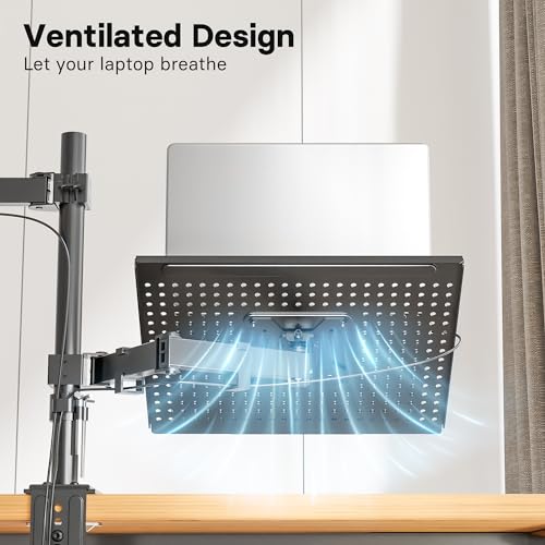 Redbat Monitor and Laptop Mount Stand, Fully Adjustable Monitor Arm with Vented Tray for 13" to 32" LCD Screens and Notebook up to 16", Holds up to 22lbs, VESA Compatible, Dual Mounting Options | Fully Adjustable Monitor Arm with Vented Tray for LCD Scree