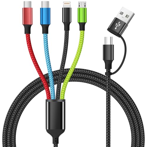 Travel 4 in 2 Multi Charging Cable with Dual Type-C, USB A/USB C Chargers for Multiple Devices, Multiple Charger Cord Compatible with Most Cell Phones/Tablets and More (1Pack, 5FT) - color: Red_Blue_Black_Green2, size: 1Pack 5FT