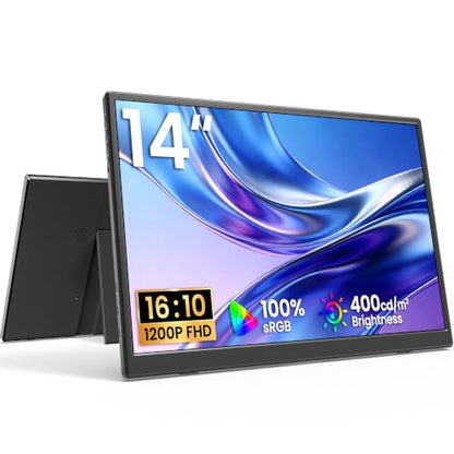 VILVA 14" 1200p USB-C HDMI HDR Portable Monitor | 14" 1200p IPS HDR, USB-C/HDMI, smart cover+speakers, ultra-slim plug&play, for PC/Mac/Phone. - size: 14 inch 1200P