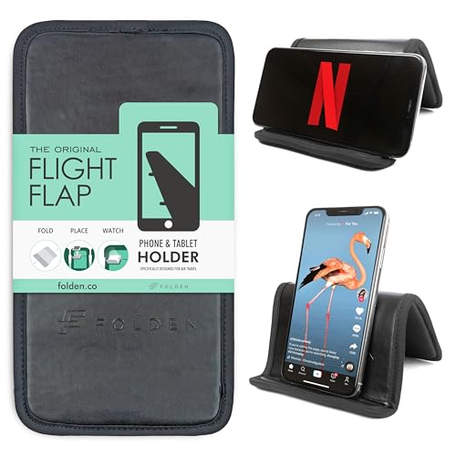 Airplane Phone Holder - Foldable Phone Stand for Plane Travel | Vegan Leather, Tabletop Mount Desk, Plane Tray Seat back, Treadmill, Fits iPhone Cell Phone, 9 x 4.3 in - color: Vegan Leather, size: Large