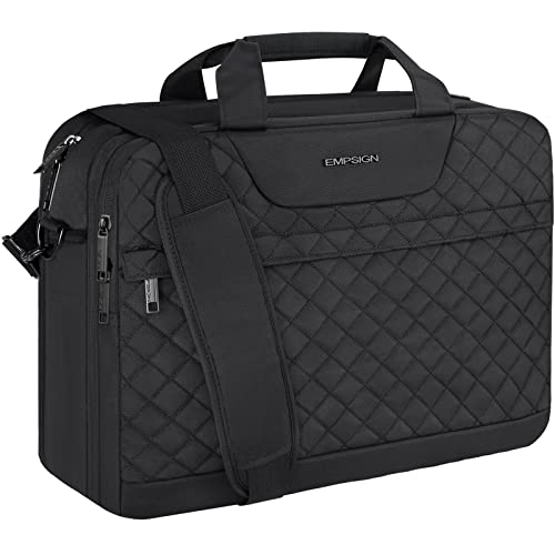 EMPSIGN 17.3 Inch Laptop Bag, Large Capacity Expandable Travel Briefcase for Women & Men Business Office, Water-Repellent Laptop Case Computer Bag with RFID Pockets, Black | Large Capacity Expandable Briefcase, Women & Men Business Office, Water-Repellent