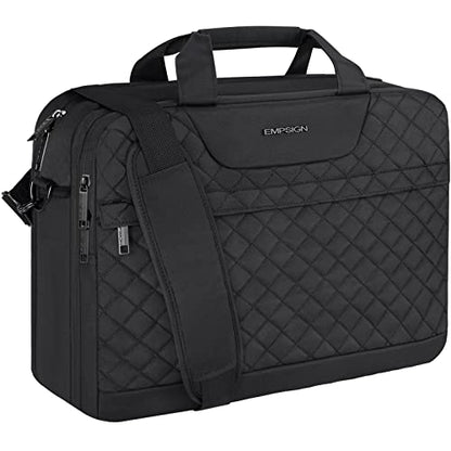 EMPSIGN 17.3 Inch Laptop Bag, Large Capacity Expandable Travel Briefcase for Women & Men Business Office, Water-Repellent Laptop Case Computer Bag with RFID Pockets, Black | Large Capacity Expandable Briefcase, Women & Men Business Office, Water-Repellent