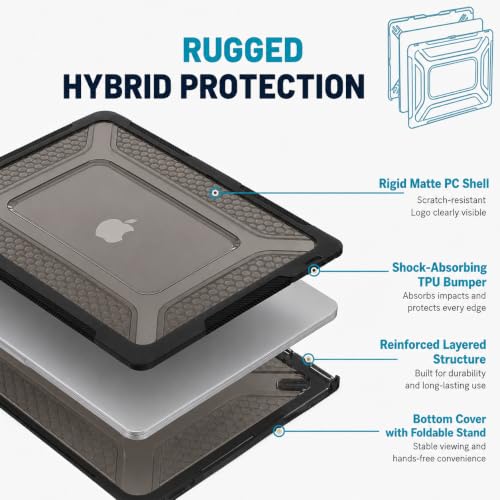 Soonjet Heavy Duty Case for MacBook Air 15 inch M5 M4 M3 M2 2026-2023 Black | Shockproof Hybrid Laptop Cover, Rugged Hard Shell, Drop Protection, TPU Bumper, Foldable Kickstand, Anti Fingerprint Scratch - color: Bumper Black