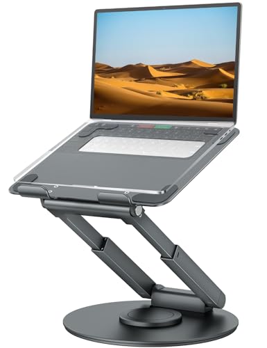 tounee Telescopic Laptop Stand for Desk with 360° Swivel Base, Sit to Stand, Height Adjustable, Portable Riser Holder for Good Posture, Compatible with MacBook Pro, All Laptops 10-17"-Gray - color: Gray