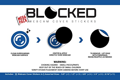BLOCKED Original Vinyl Webcam Cover Stickers | Restickable & Stackable Privacy Covers | for All Camera-endable Devices | 5-Sizes | 95 Black (Ultra Glossy)